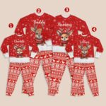 Personalized Christmas Reindeer Family Pajamas Set, Custom Christmas Pajamas, Christmas Gift For Family Matching, Gift For Family