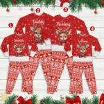 Personalized Christmas Reindeer Family Pajamas Set, Custom Christmas Pajamas, Christmas Gift For Family Matching, Gift For Family