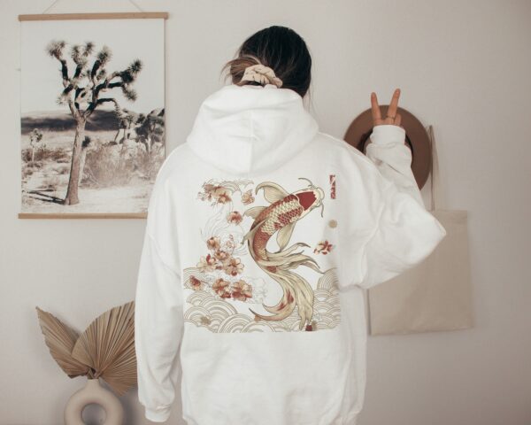 Cozy Vintage Japanese Koi Fish Hoodie Nautical Animal Asian Art Nouveau Japan Hooded Sweater Pond Top Urban Unisex Spring Shirt Tokyo Style