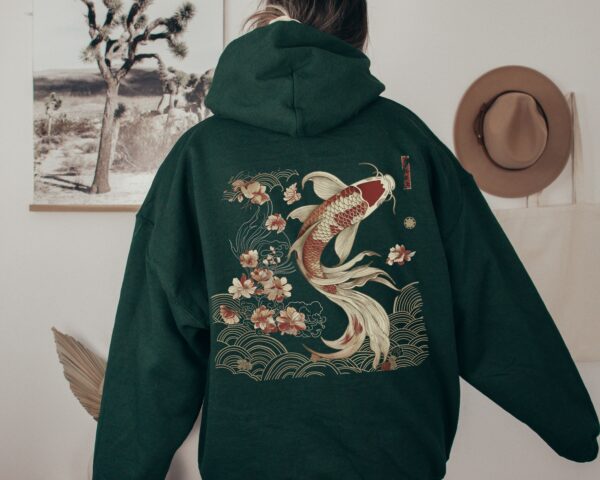 Cozy Vintage Japanese Koi Fish Hoodie Nautical Animal Asian Art Nouveau Japan Hooded Sweater Pond Top Urban Unisex Spring Shirt Tokyo Style