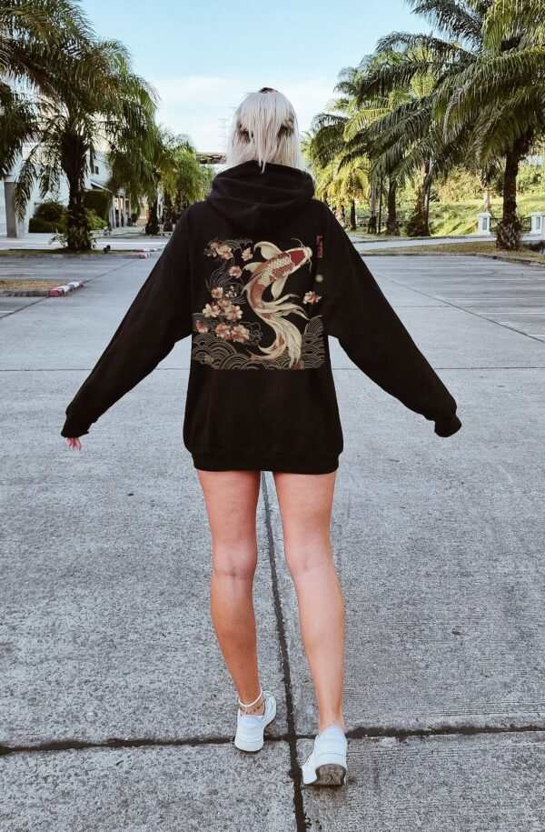 Cozy Vintage Japanese Koi Fish Hoodie Nautical Animal Asian Art Nouveau Japan Hooded Sweater Pond Top Urban Unisex Spring Shirt Tokyo Style