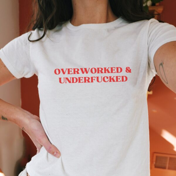 Overworked & Underfucked Unisex Heavy Cotton Tee Y2K Iconic Funny It Girl Meme Phrase Shirt Sassy Sarcasm Gift Unhinged Chaotic Viral Quote