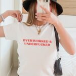 Overworked & Underfucked Unisex Heavy Cotton Tee Y2K Iconic Funny It Girl Meme Phrase Shirt Sassy Sarcasm Gift Unhinged Chaotic Viral Quote