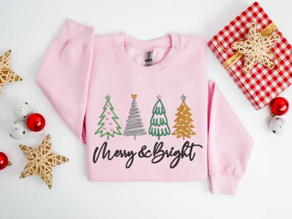 Merry And Bright Embroidered Sweatshirt, Christmas Embroidered Shirt, Christmas Sweatshirt, Christmas Embroidery, Merry And Bright Shirt