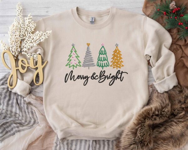 Merry And Bright Embroidered Sweatshirt, Christmas Embroidered Shirt, Christmas Sweatshirt, Christmas Embroidery, Merry And Bright Shirt