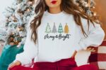 Merry And Bright Embroidered Sweatshirt, Christmas Embroidered Shirt, Christmas Sweatshirt, Christmas Embroidery, Merry And Bright Shirt