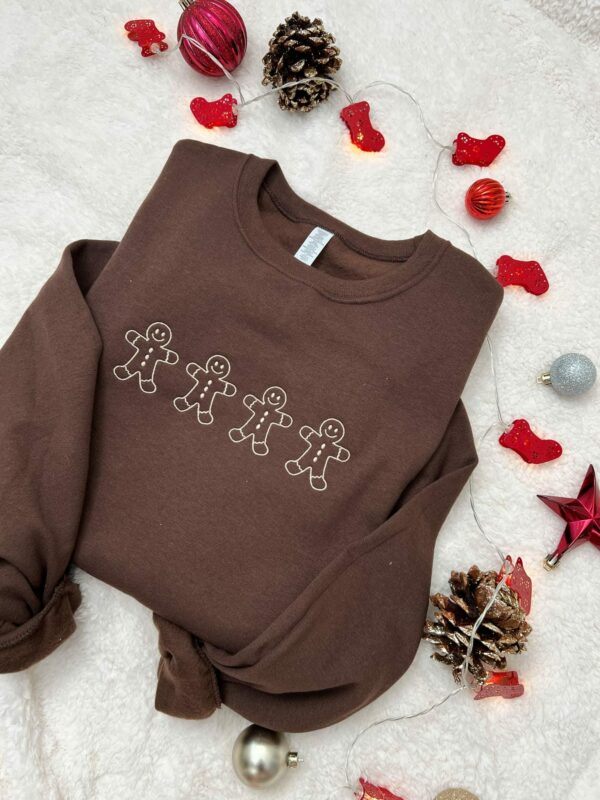 Gingerbread Men Embroidered Sweatshirt , Christmas Crewneck , Holiday Gift , Cozy Brown Sweatshirt , Festive Lounge Wear