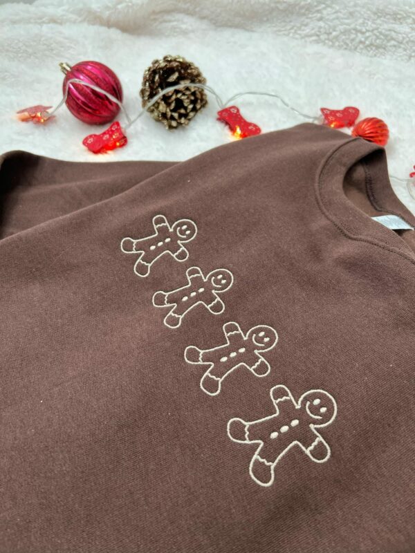 Gingerbread Men Embroidered Sweatshirt , Christmas Crewneck , Holiday Gift , Cozy Brown Sweatshirt , Festive Lounge Wear