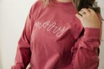 Long Sleeve Comfort Colors Embroidered Merry Shirt  -  Christmas Tee - Cute Shirt For Women - Christmas T Shirt